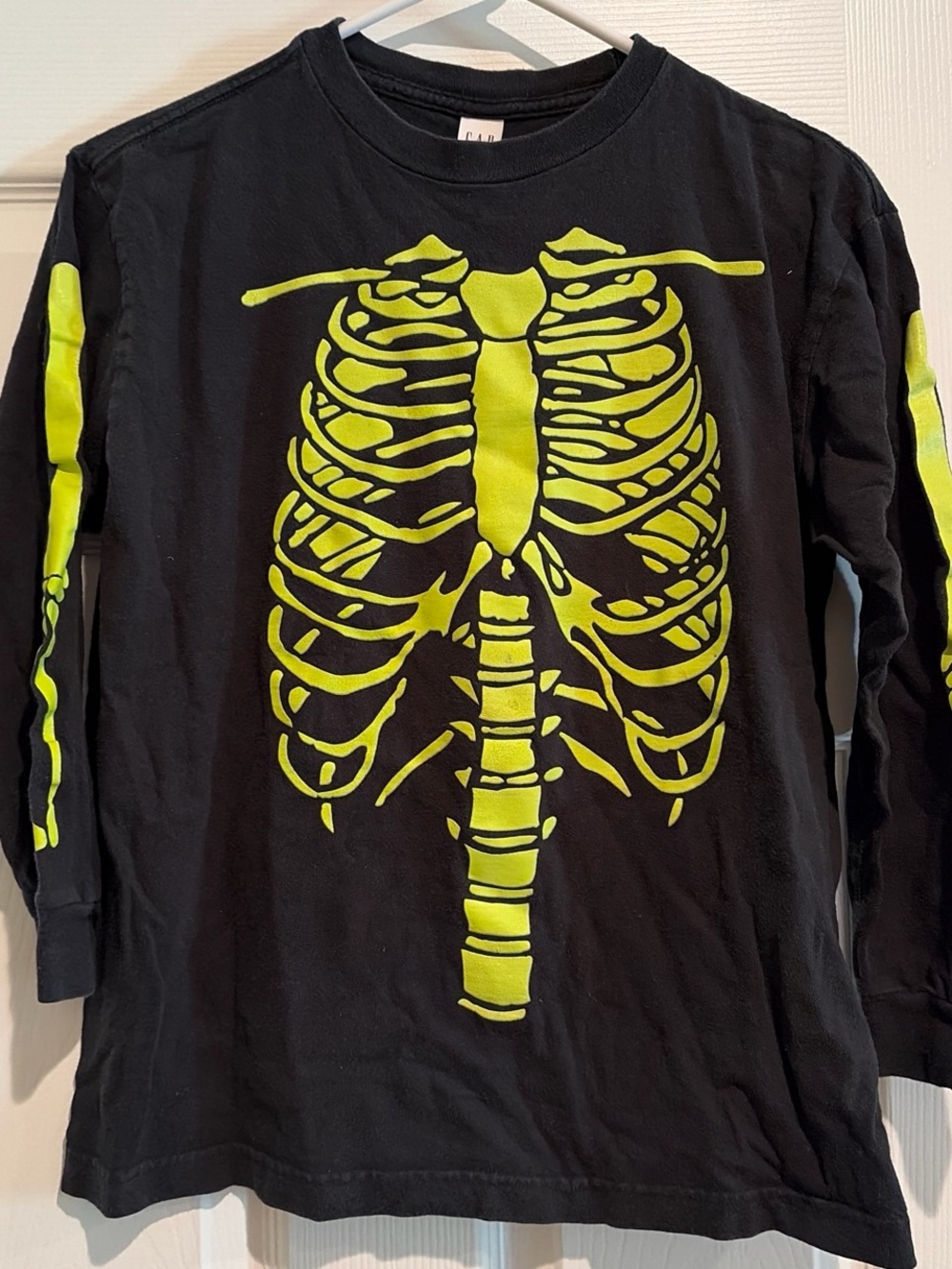 GAP Black Long-Sleeve Tee with Neon Yellow Skeleton Graphic